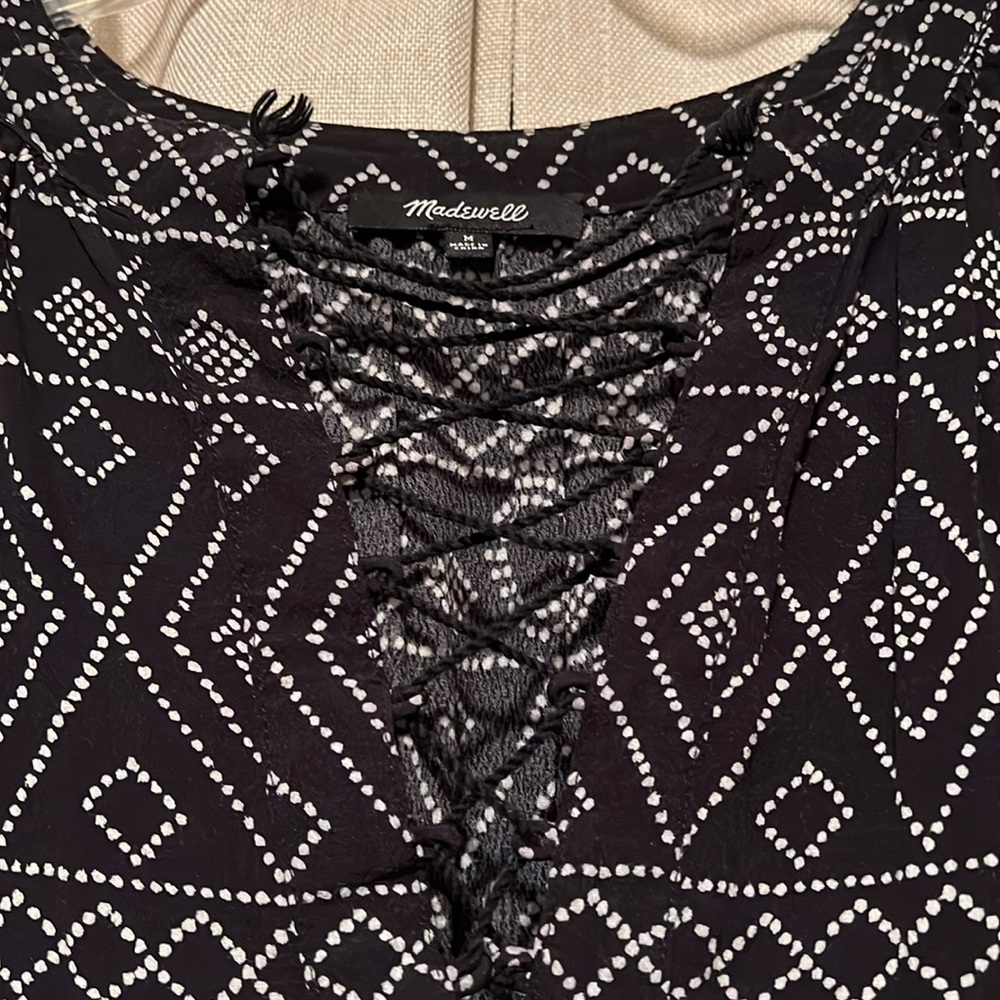 Madewell Womens Black White Aztec Print Lace Up Top Size Medium - Picture 3 of 4